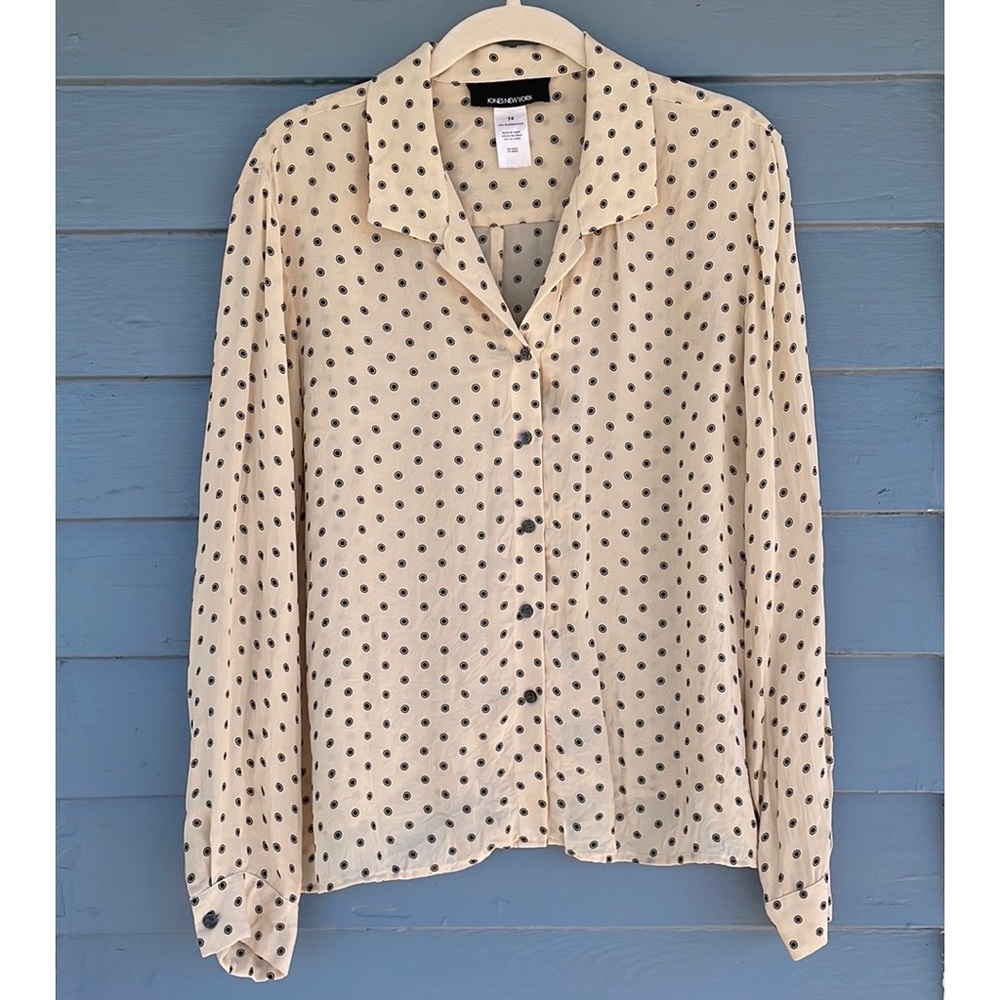 Jones New York Polka Dot Silk Button-Down Top